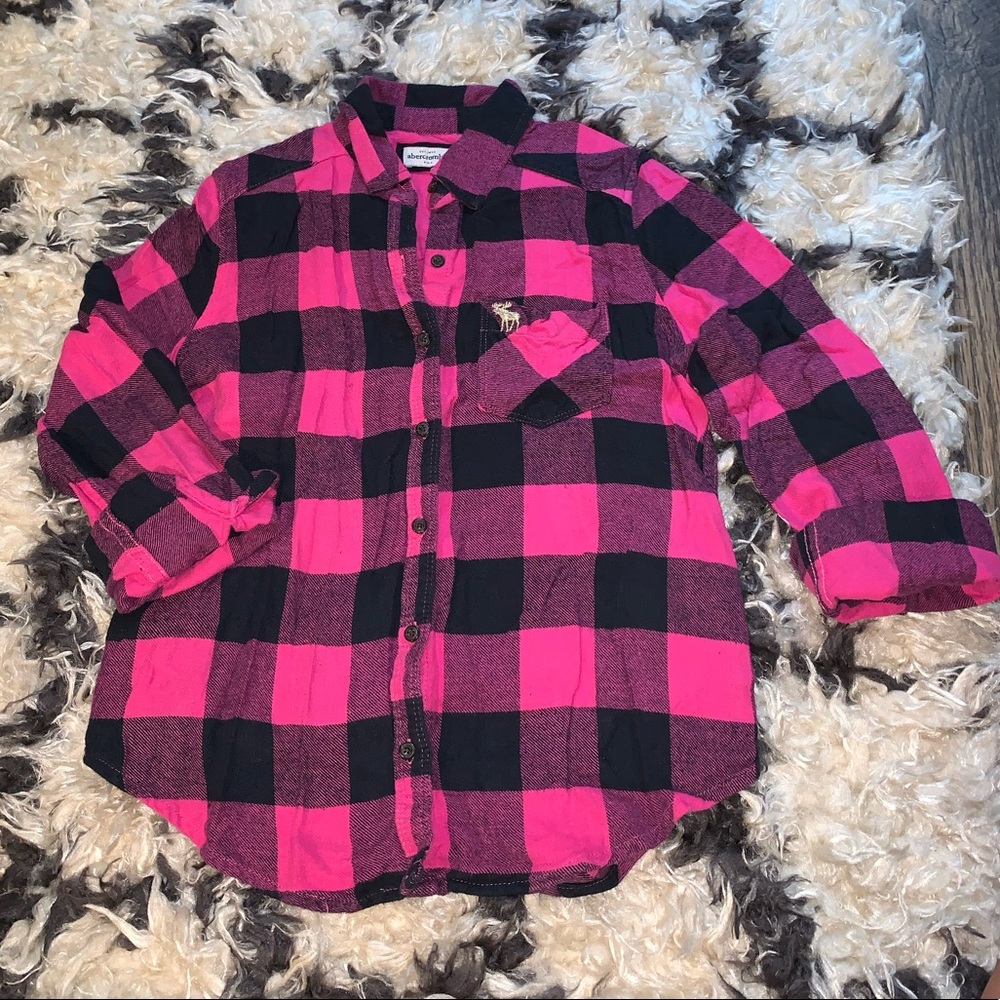 abercrombie kids Pink and Black Plaid Button-Down Shirt